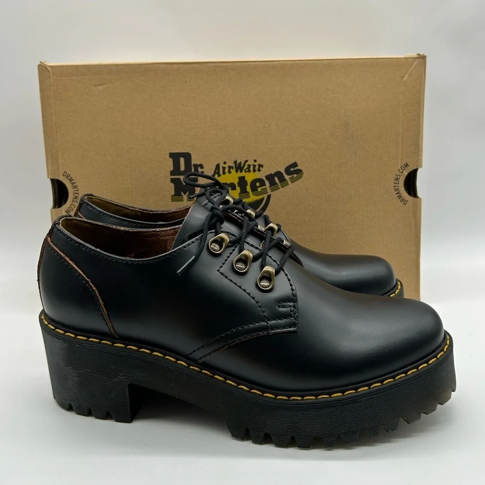 Dr. Martens Leona Lo Platform Oxford Shoes Black Leather Lug Sole Size 11 NWB